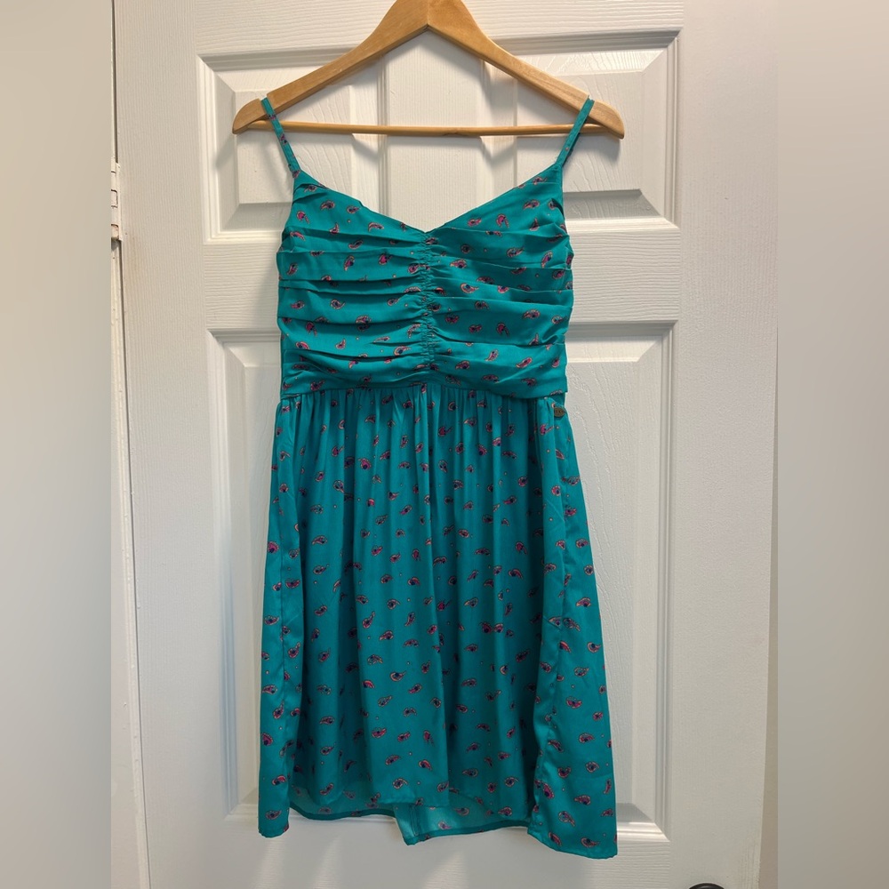 Roxy Paisley Print Pleated Bodice Spaghetti Strap Sundress
